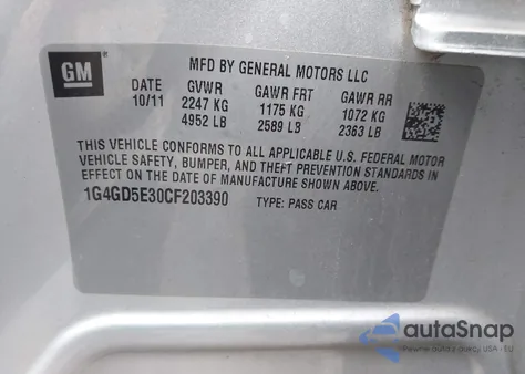 2012 Buick Lacrosse Premium 1 Group из США, поврежденный, VIN 1G4GD5E30CF203390